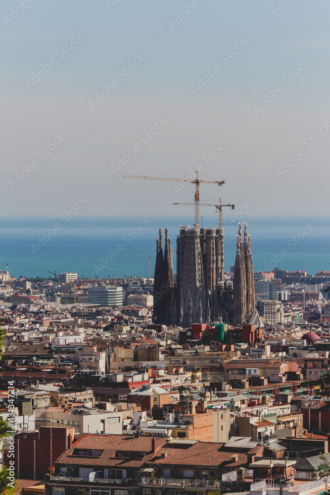 Sagrada Familia from the air Barcelona, Spain .