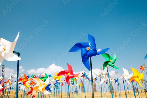 Colorful pinwheels at Imjingak Pyeonghoa-Nuri park in Paju, Korea photo
