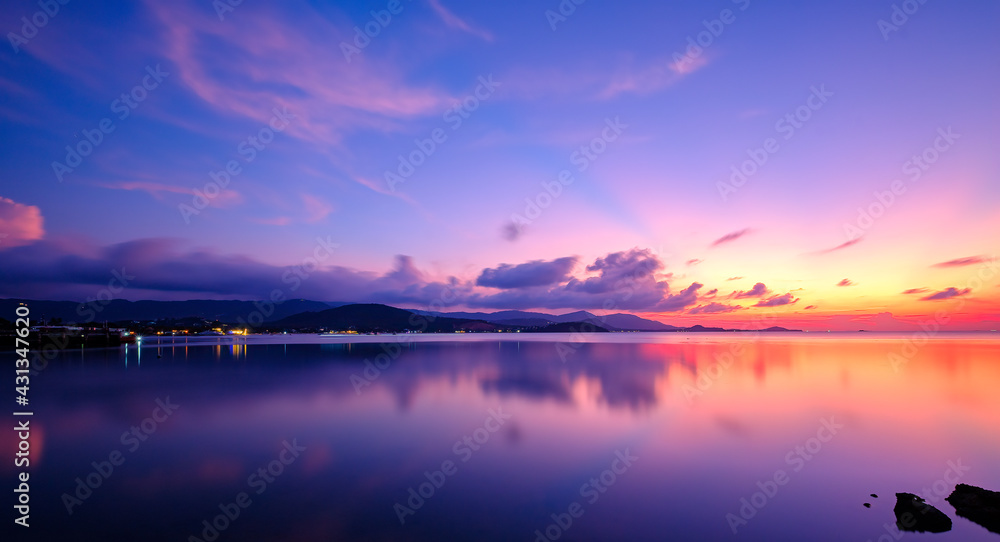 Bangrak beach ,Koh samui ,Suratthani, thailand, longexposure landsacape ,Colorful cloudy sky at sunset. Gradient color. twilight Sky , abstract nature background.