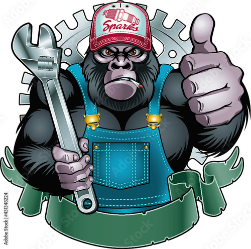 gorilla holding wrench and giving thumb up