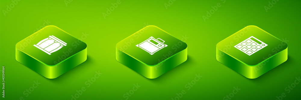 Set Isometric Guitar amplifier, Drum machine and icon. Vector Set Isometric Guitar amplifier, Drum machine and icon. Vector