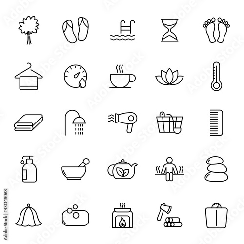 spa and sauna line vector icons isolated on white. spa and sauna linear icon set for web and ui design, mobile apps and print products