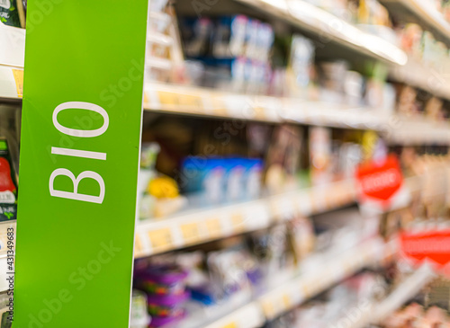 Bio food products in a supermarket photo