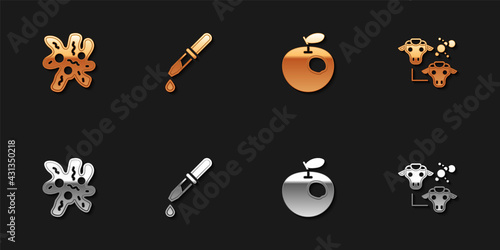 Set Cell, Pipette, Genetically modified apple and Cloning icon. Vector