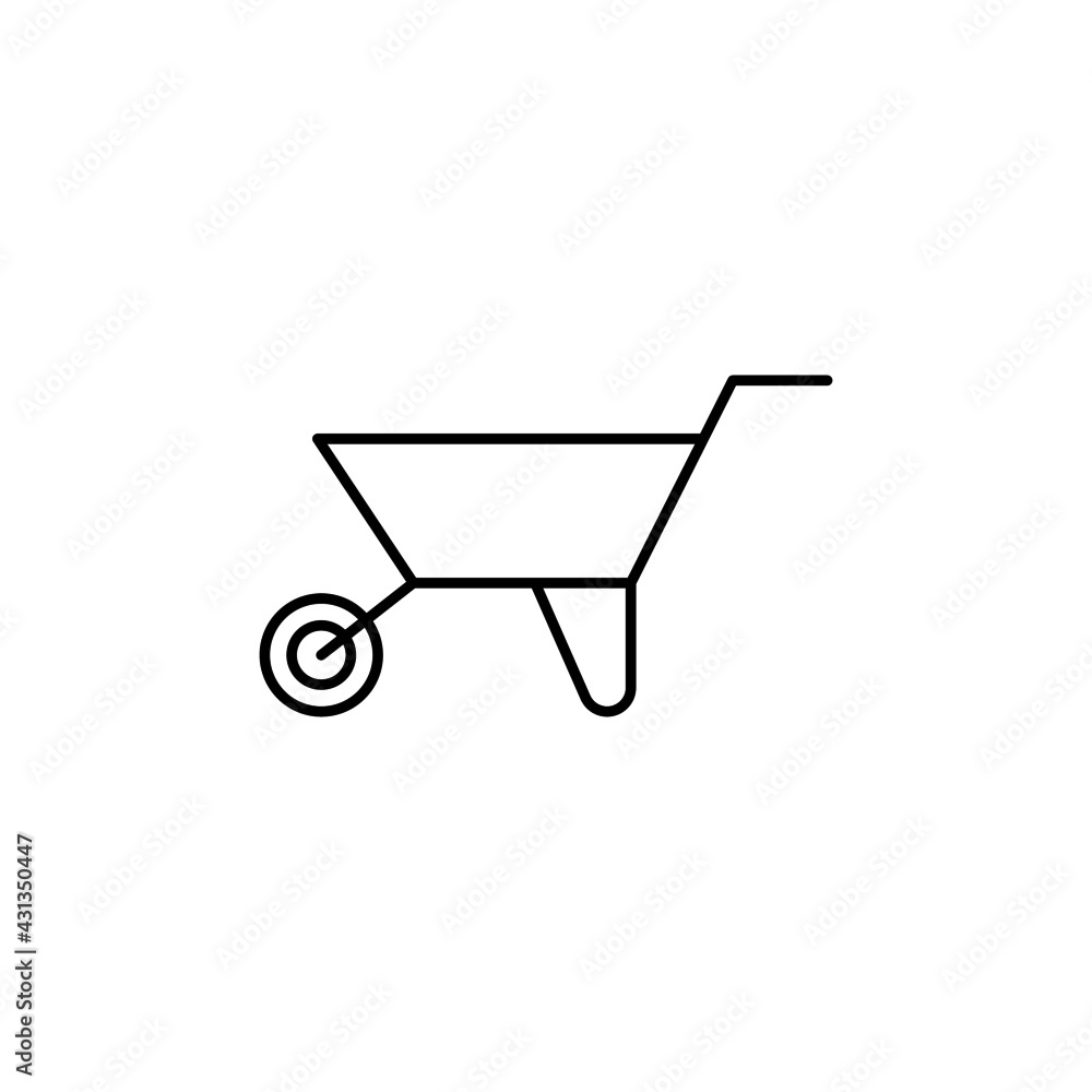 Barrow cart, wheelbarrow icon in flat black line style, isolated on white background Barrow cart, wheelbarrow icon in flat black line style, isolated on white background