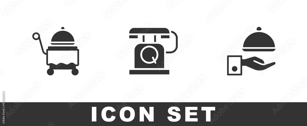 Set Covered with tray, Telephone handset and icon. Vector Set Covered with tray, Telephone handset and icon. Vector