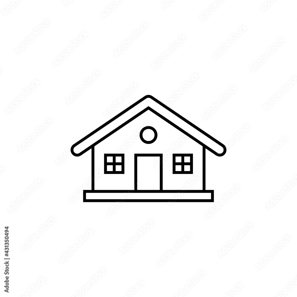 Architecture, front of house icon in flat black line style, isolated on white background Architecture, front of house icon in flat black line style, isolated on white background