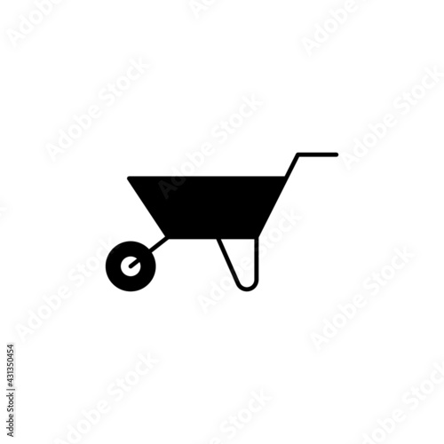 Barrow cart, wheelbarrow icon in solid black flat shape glyph icon, isolated on white background 