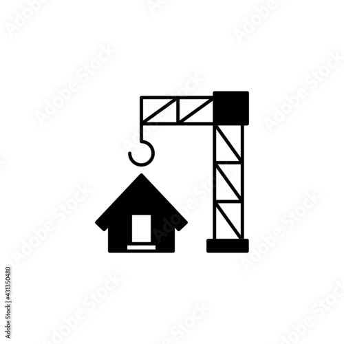 House build, House construction icon in solid black flat shape glyph icon, isolated on white background 