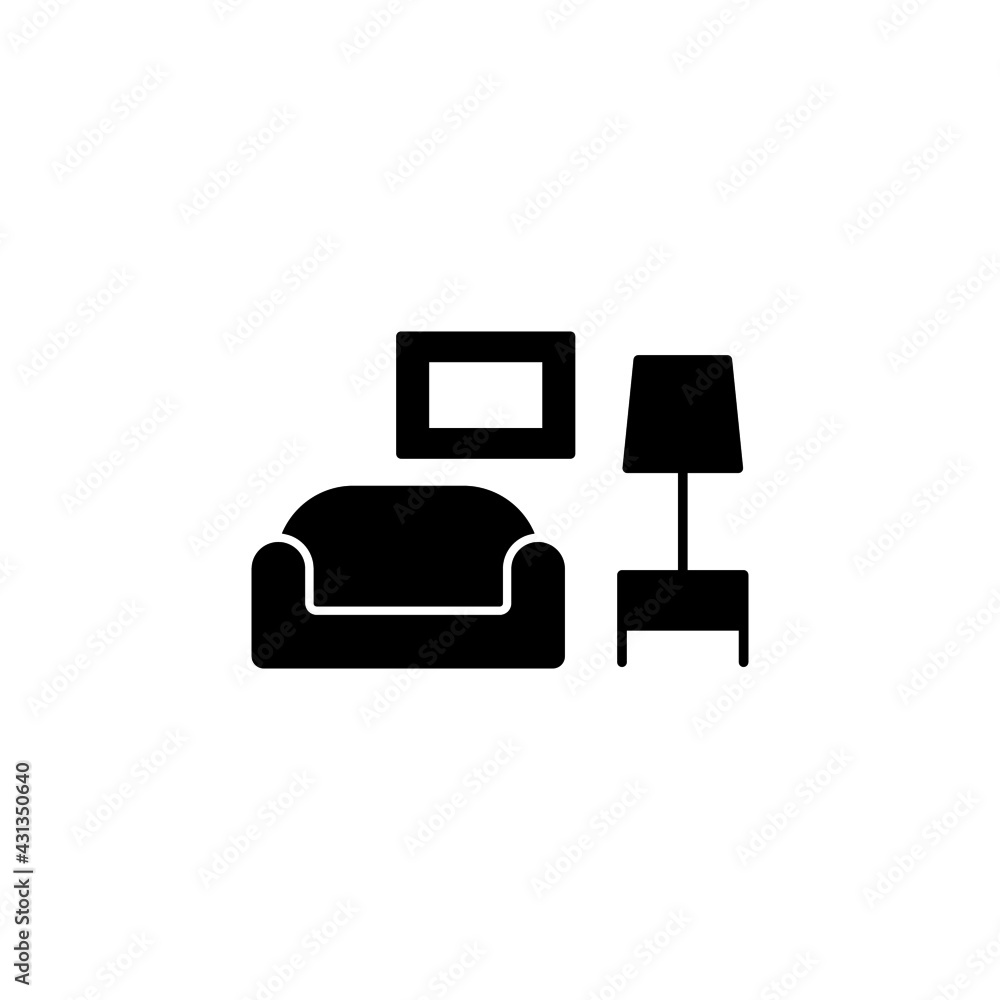 Furniture, home interior icon in solid black flat shape glyph icon, isolated on white background Furniture, home interior icon in solid black flat shape glyph icon, isolated on white background