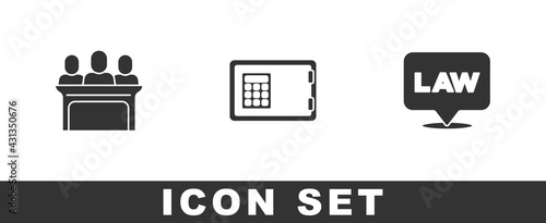 Set Jurors, Safe and Location law icon. Vector