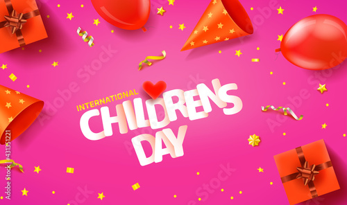 International Childrens day horizontal greeting banner