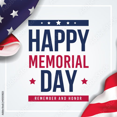 USA Memorial Day greeting card with background in United States national flag colors. Vector illustration.