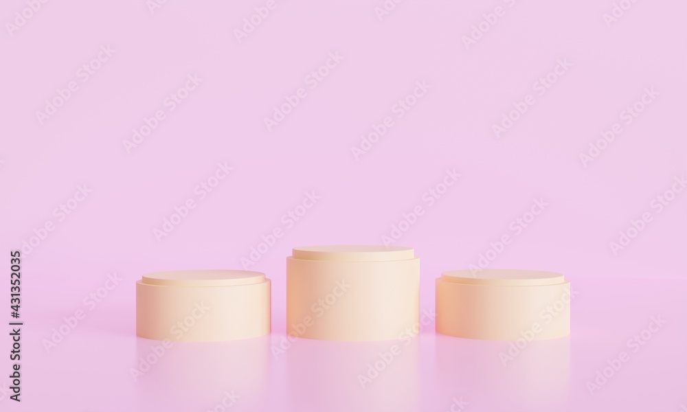 pink background. three Brown podium minimalist mockup the scene for cosmetic or another product, 3d rendering pink background. three Brown podium minimalist mockup the scene for cosmetic or another product, 3d rendering