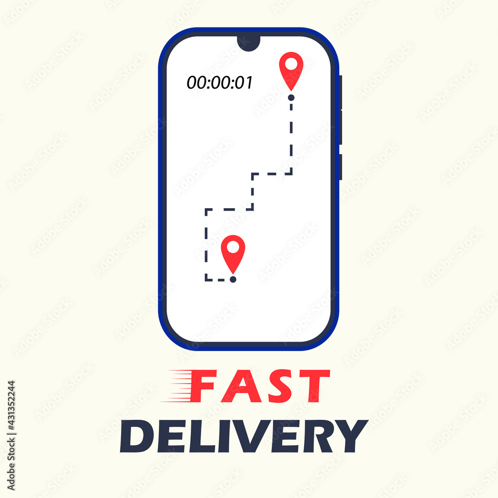 Fototapeta premium Super fast delivery. Vector Illustartion. In-App Delivery Tracking. Light background.