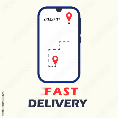 Super fast delivery. Vector Illustartion. In-App Delivery Tracking. Light background.