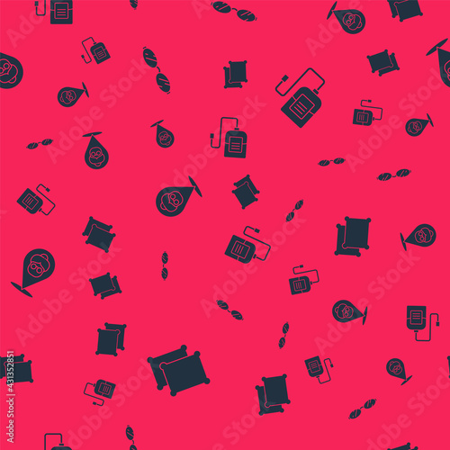 Set Pillow, Eyeglasses, Nursing home and IV bag on seamless pattern. Vector