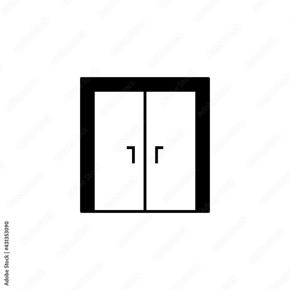 Double door icon, door house icon in solid black flat shape glyph icon, isolated on white background Double door icon, door house icon in solid black flat shape glyph icon, isolated on white background