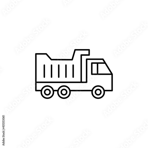 Construction dump Truck vehicle icon in flat black line style, isolated on white background 