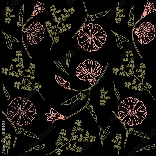 Pink flowers with green leaves design pattern
