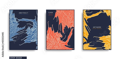 Creative covers with hand drawn doodle composition. Minimal trendy style. Chaotic thin line art print design. Vector poster layout