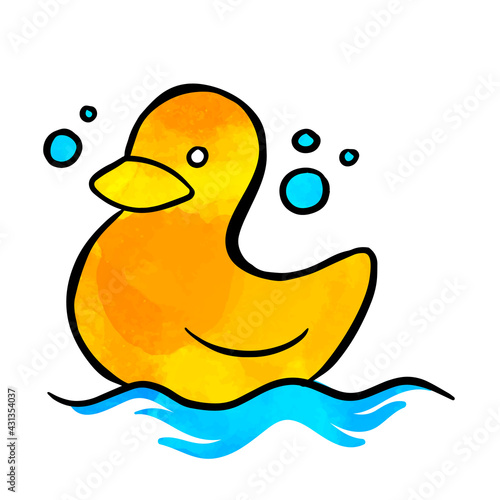 Hand drawn rubber duck bath toy watercolor vector illustration