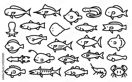 Saltwater fish vector set (Bold outline version)