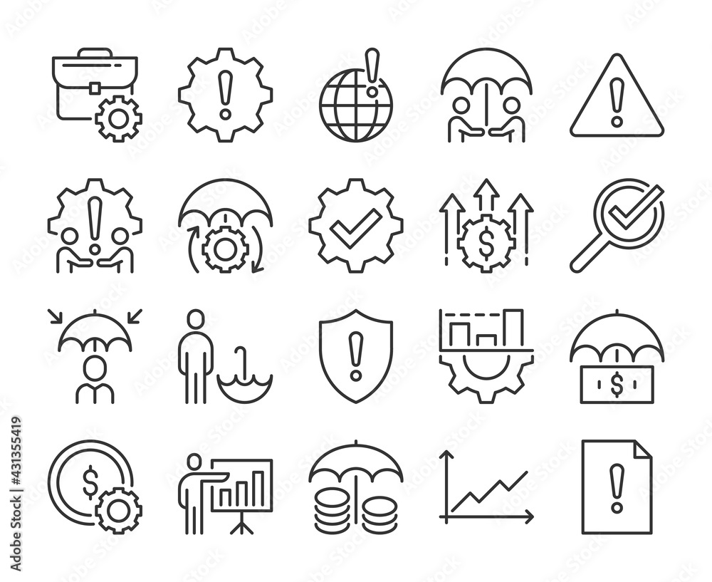 Set of Risk Management Line Icons. Vector Illustration. Editable Stroke, 64x64 Pixel Perfect. Set of Risk Management Line Icons. Vector Illustration. Editable Stroke, 64x64 Pixel Perfect.