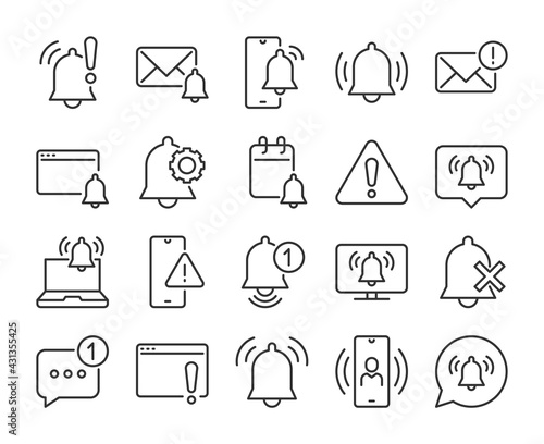 Set of Notification Line Icons. Vector Illustration. Editable Stroke, 64x64 Pixel Perfect.