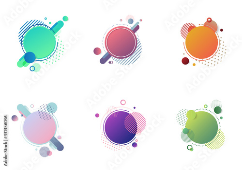 Set of round circles badge multicolor with geometric elements isolated on white background
