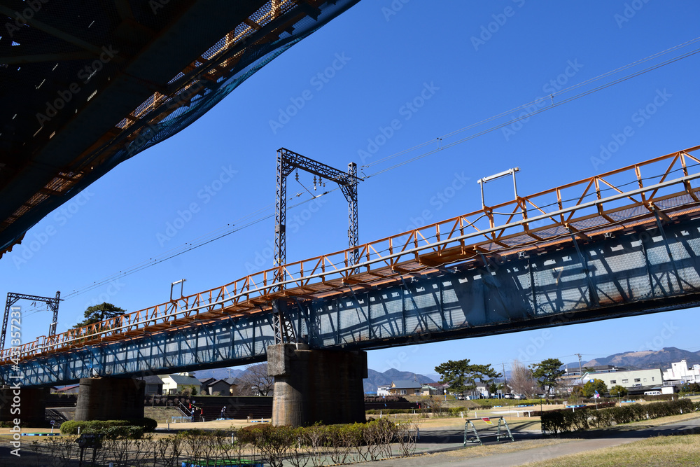 神奈川県松田 酒匂川 小田急線橋梁