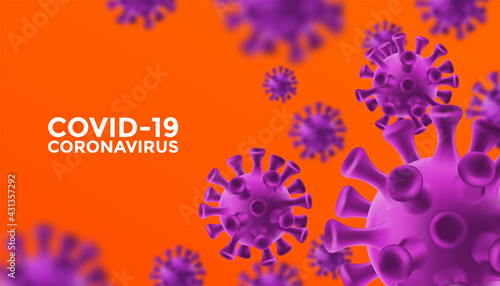 Coronavirus COVID-19 outbreak and coronaviruses influenza. Bright conspicuous eye catching design purple virus on orange background concept. Coronavirus 2019-nCoV. Pandemic medical health risk