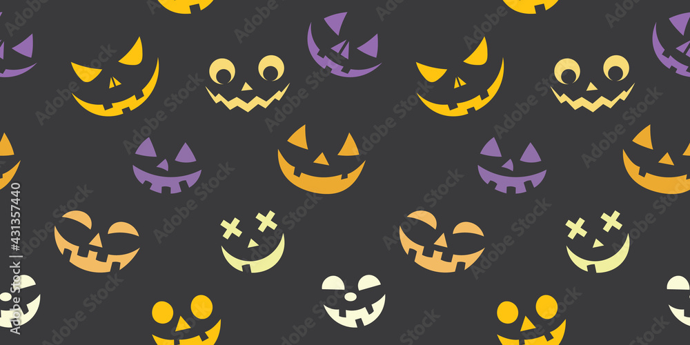 Halloween pumpkin smiles seamless repeat pattern vector background