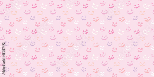 Pink pumpkin faces seamless repeat pattern vector background