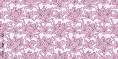 Pink lilies seamless repeat pattern vector background