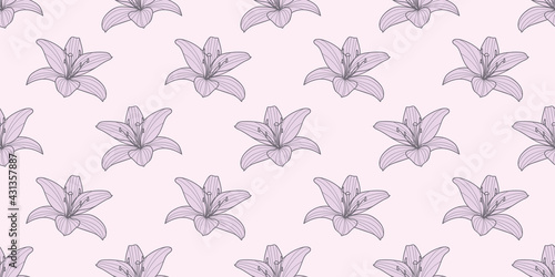 Pastel lilies, flower seamless repeat pattern vector background © Kati Moth