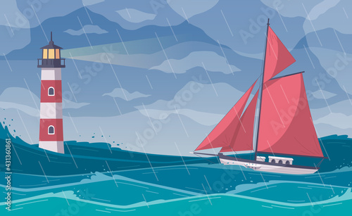 Yacht In Storm Composition