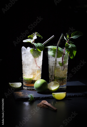 mojito cocktail on black background