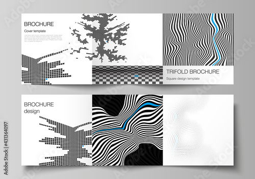 The minimal vector editable layout of square format covers design templates for trifold brochure, flyer, magazine. Abstract big data visualization concept backgrounds with lines and cubes.