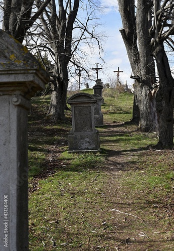 old damaged calvary with three crosses on top. Horná Roven near Banská Stiavnica in Slovakia  © elabracho