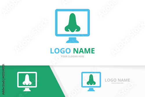 Vector nose and computer logo combination. ENT clinic, otolaryngology logotype design template.