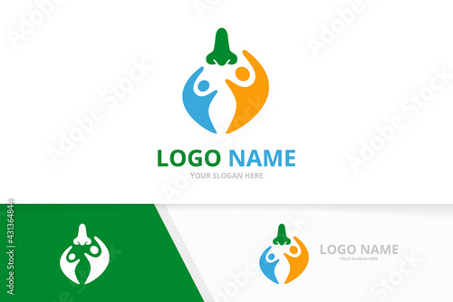 Vector nose and human logo combination. ENT clinic, otolaryngology logotype design template.
