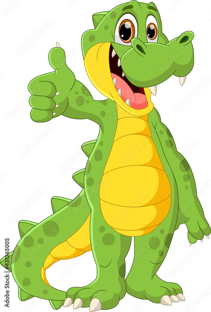 Naklejka premium cute crocodile cartoon standing and thumbs up