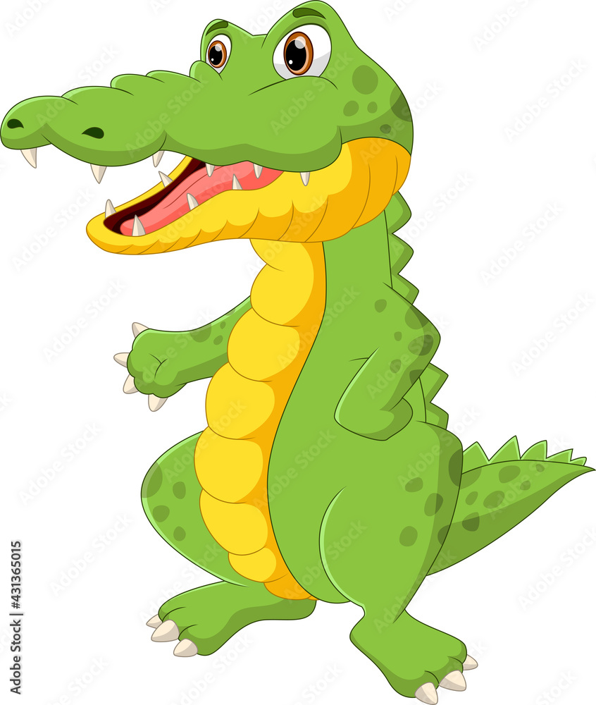 Naklejka premium cute crocodile cartoon standing and waving