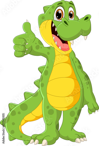 cute crocodile cartoon standing and thumbs up
