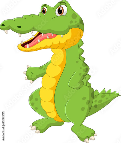 cute crocodile cartoon standing and waving