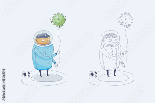 doodle character protected from coronavirus

