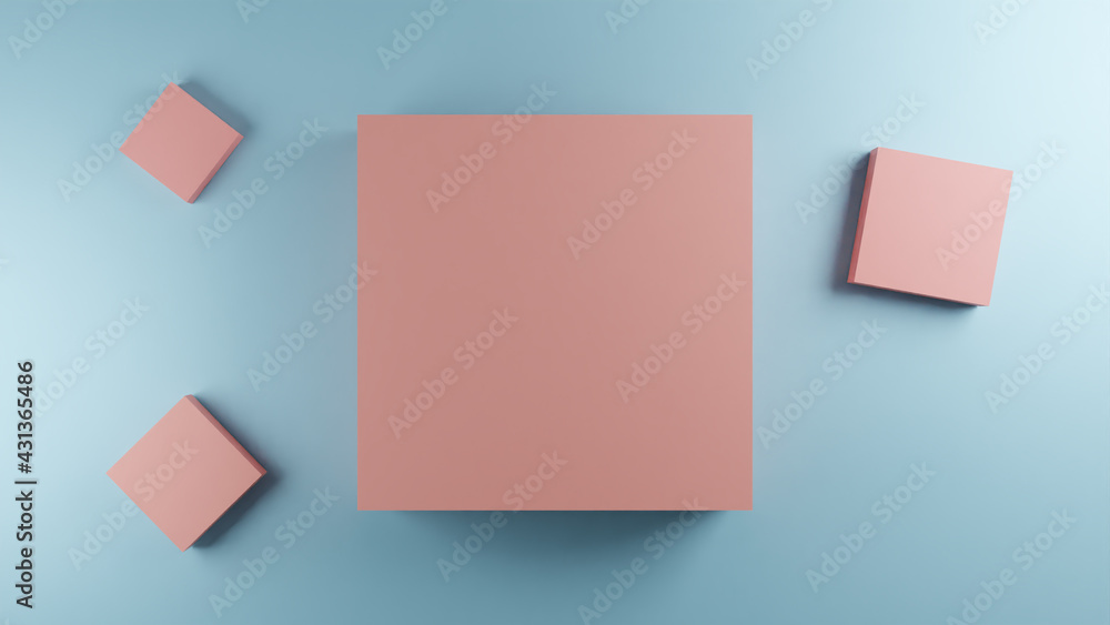 3D Illustration of cubes on a blue surface, 3D Illustration of cubes on a blue surface,