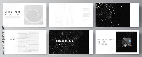 Vector layout of the presentation slides design business templates, template for presentation brochure, brochure cover, report. Abstract technology black color science background. High tech concept.