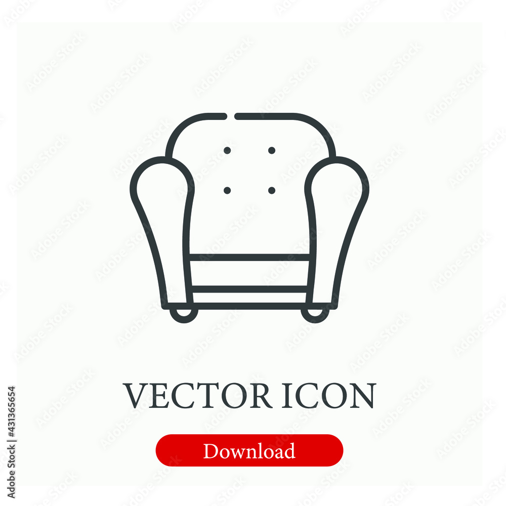 Armchair vector icon. Editable stroke. Linear style sign for use on web design and mobile apps, logo. Symbol illustration. Pixel vector graphics - Vector Armchair vector icon. Editable stroke. Linear style sign for use on web design and mobile apps, logo. Symbol illustration. Pixel vector graphics - Vector